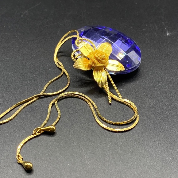 Slide Lariat Bolo Necklace Gold Tone Floral Gold Tone Vintage Rose Flower - Picture 2 of 12